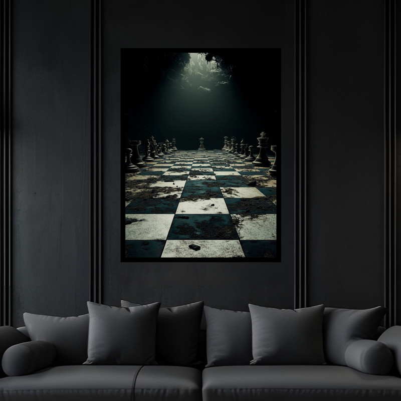 تابلو بکلیت طرح دکوری فانتزی صفحه و مهره شطرنج مدل B-bu6264 فریم مشکی