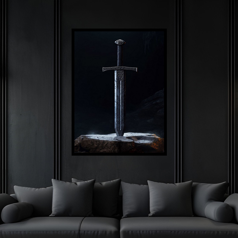 تابلو بکلیت طرح دکوری شمشیر در سنگ مدل B-bu6347 فریم مشکی