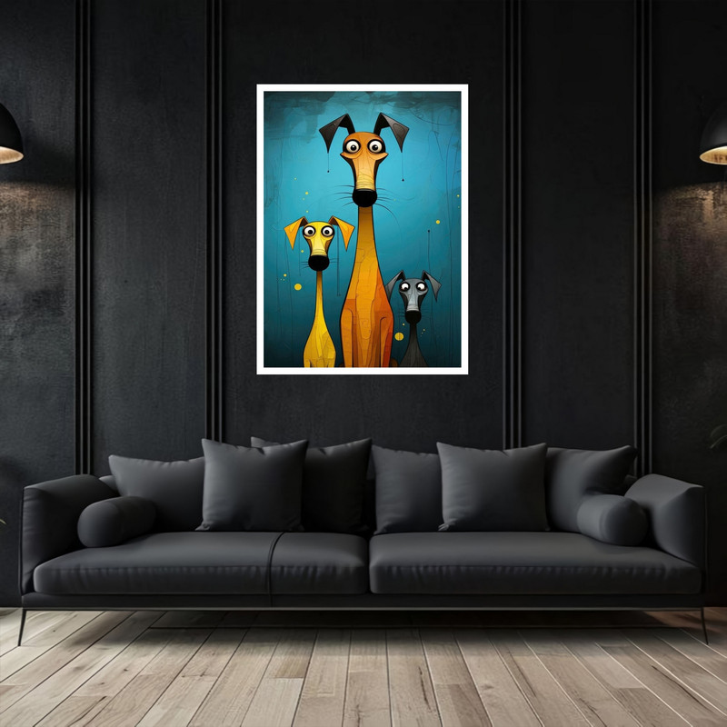 تابلو بکلیت طرح هنری مدرن مینیمال و فانتزی حیوانات سگ کودک و کودکان مدل W-bu5540 فریم سفید