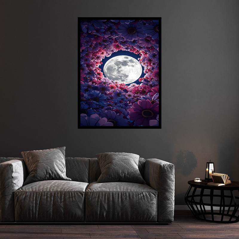 تابلو بکلیت طرح هنری دکوری اسمان و ماه مدل B-bu5704 فریم مشکی