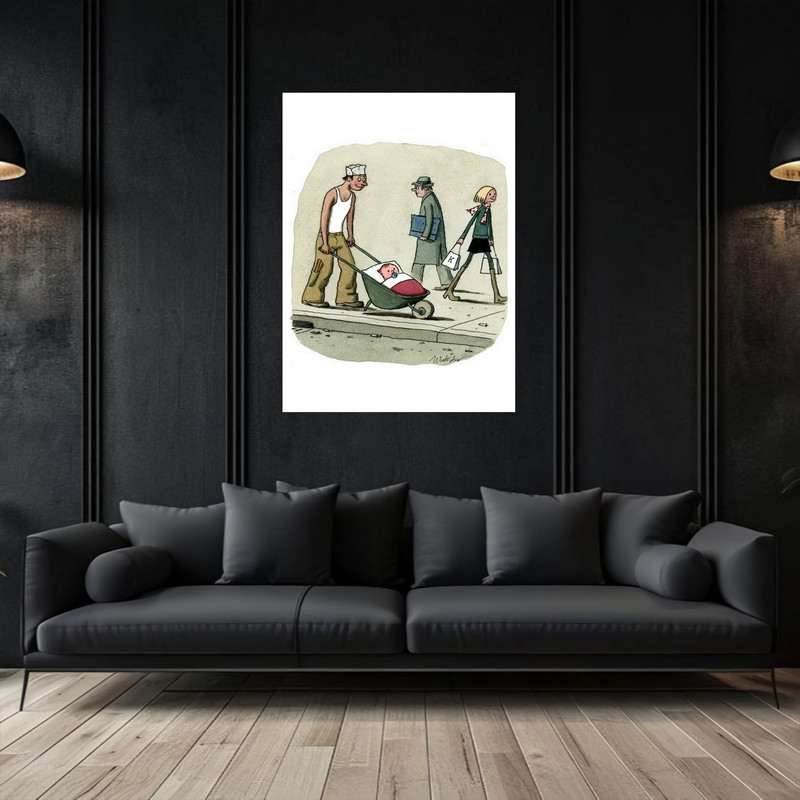 تابلو بکلیت طرح نقاشی جریان زندگی مردم و تلاش کوشش مدل W-bu5465 فریم سفید