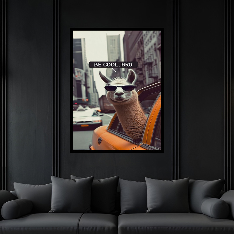 تابلو بکلیت طرح دکوری فانتزی مدرن منظره شهری حیوانات شتر لاما  مدل B-bu6725 فریم مشکی