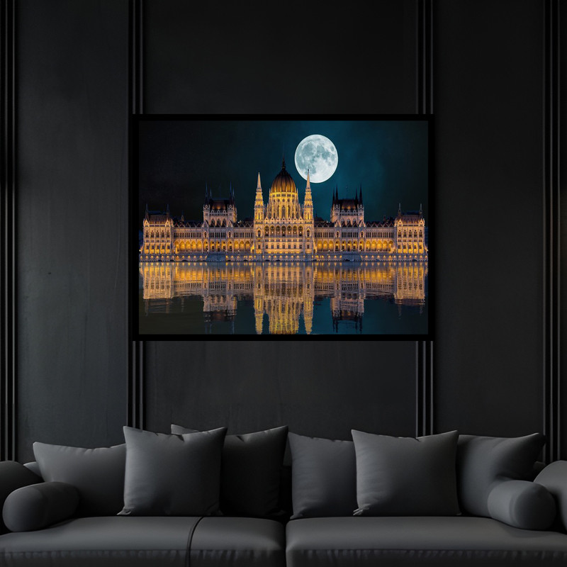 تابلو بکلیت طرح منظره شهری کلاسیک و نوستالژی برج و ساختمان مدل B-bu6665 فریم مشکی