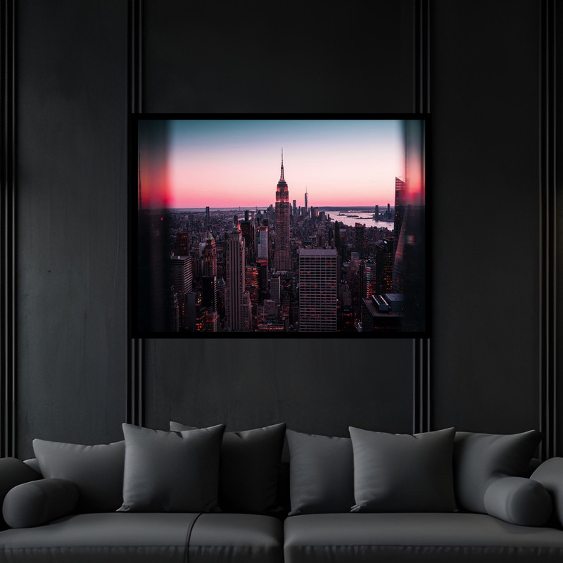 تابلو بکلیت طرح منظره شهری مدرن برج و ساختمان مدل B-bu6691 فریم مشکی