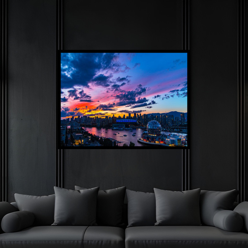 تابلو بکلیت طرح منظره شهری مدرن برج و ساختمان مدل B-bu6684 فریم مشکی