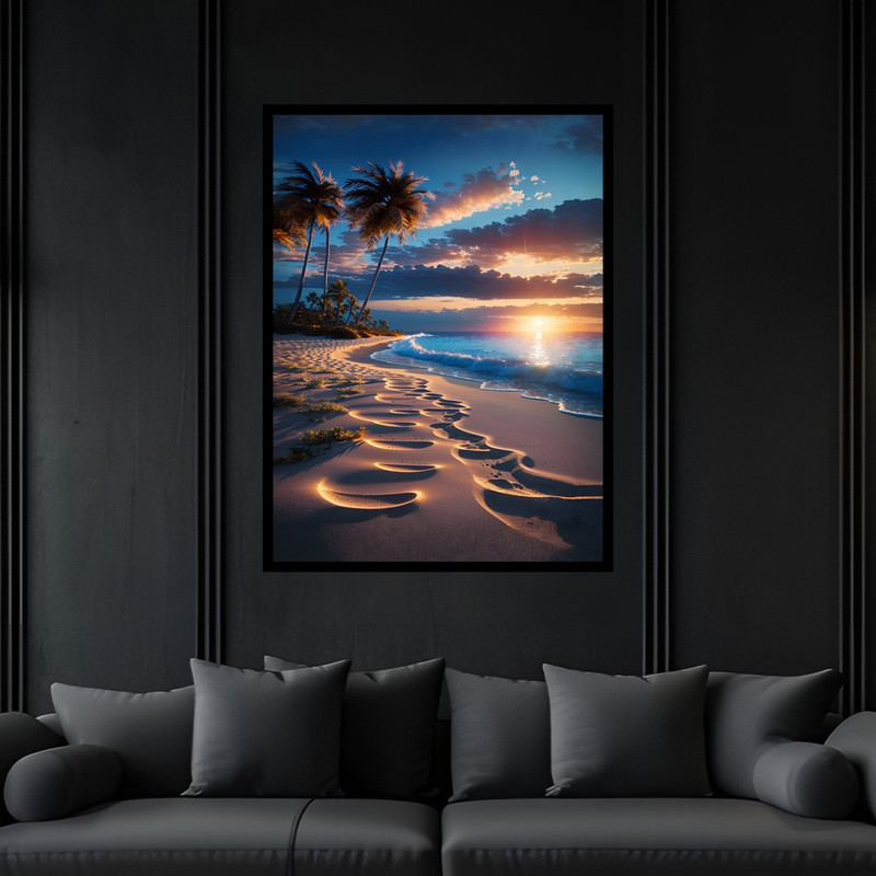 تابلو بکلیت طرح دکوری دکوراتیو هنری منظره طبیعت دریا و ساحل مدل B-bu6707 فریم مشکی