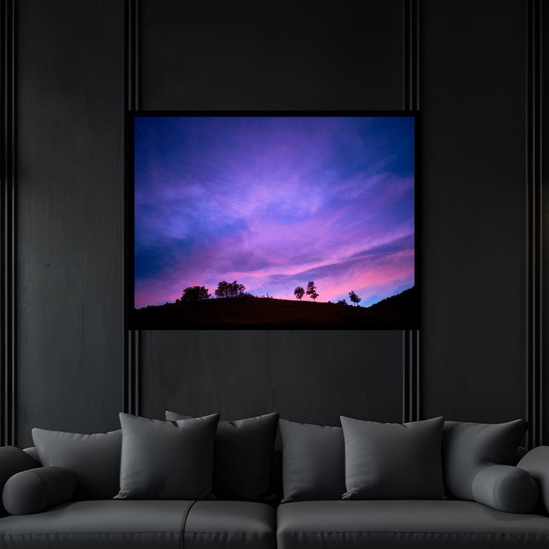 تابلو بکلیت طرح منظره هنری طبیعت و تک درخت و آسمان غروب آفتاب مدل B-bu6627 فریم مشکی
