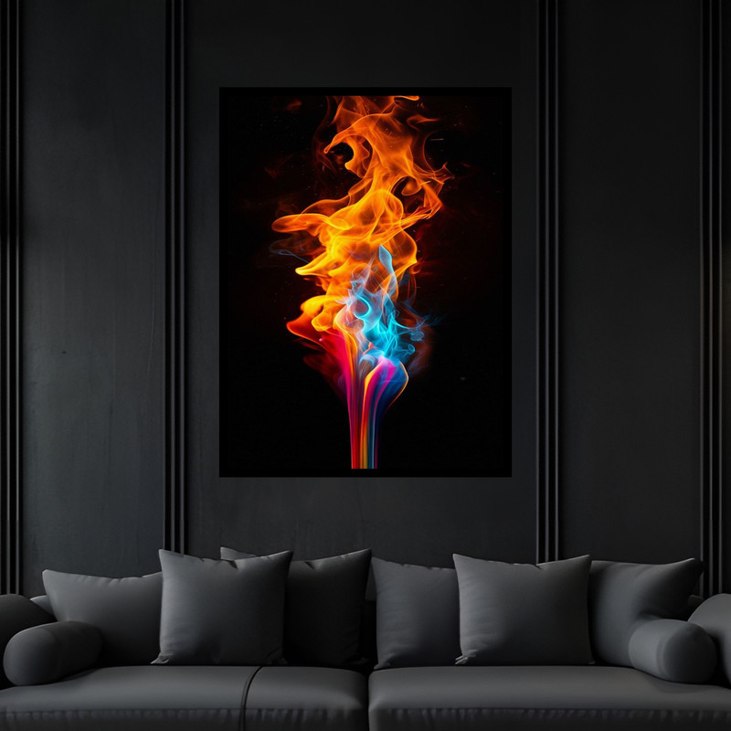 تابلو بکلیت طرح هنری مدرن کبریت و آتش مدل B-bu6826 فریم مشکی