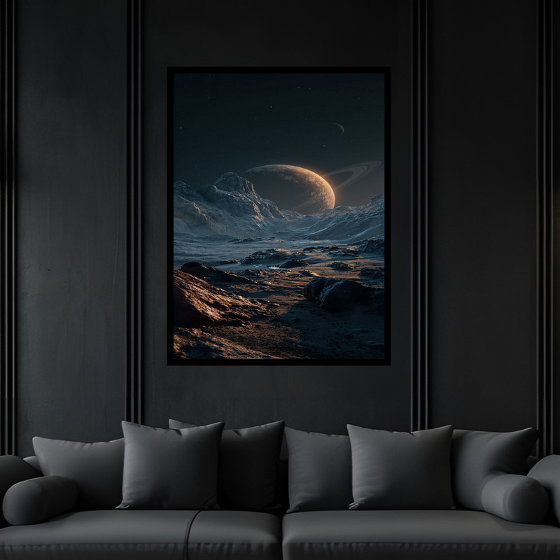 تابلو بکلیت طرح فضا و کهشان سیاره و ستاره مدل B-bu6444 فریم مشکی