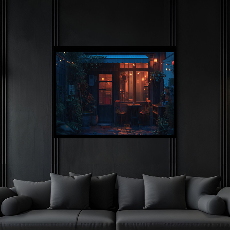 تابلو بکلیت طرح نوستالژی کلاسیک منظره شهری مغازه  مدل B-bu6599 فریم مشکی