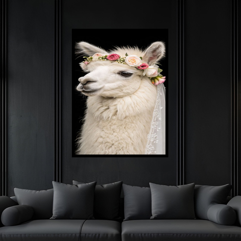 تابلو بکلیت طرح فانتزی دکوری حیوانات شتر لاما مدل B-bu6455 فریم مشکی