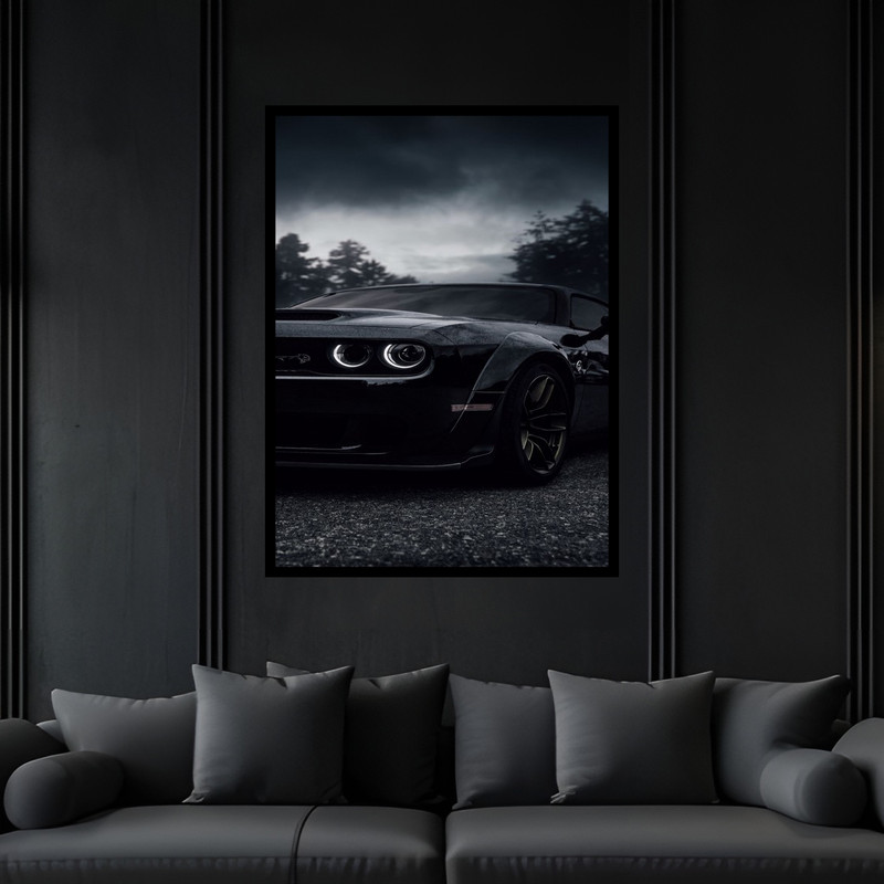 تابلو بکلیت طرح خودرو و ماشین لوکس دوج چلنجر مدل B-bu6081 فریم مشکی