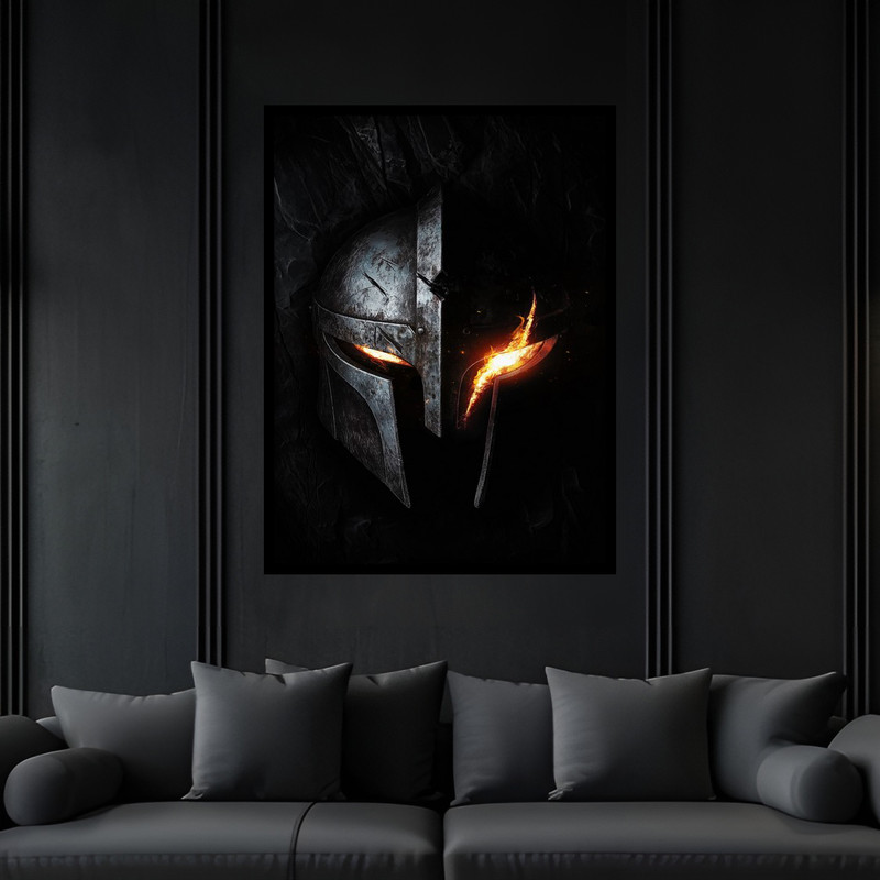 تابلو بکلیت طرح دکوری شخصیت سینمایی و گیمینگ شوالیه تاریکی و سرباز رومی مدل B-bu5971 فریم مشکی
