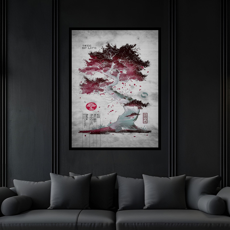 تابلو بکلیت طرح طبیعت دیجیتال و انیمیشن کارتون درخت مدل B-bu5904 فریم مشکی