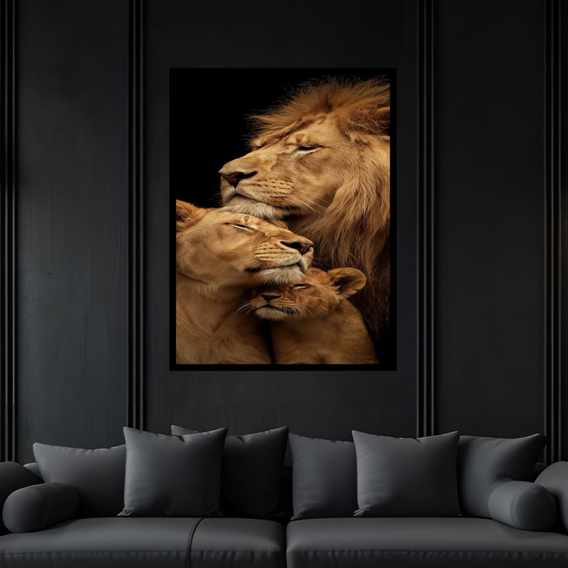 تابلو بکلیت طرح دکوری حیوانات شیر مدل B-bu6453 فریم مشکی