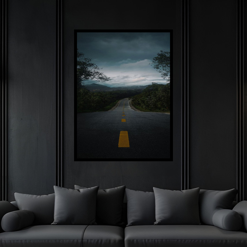 تابلو بکلیت طرح دکوراتیو منظره جاده و طبیعت مدل B-bu6039 فریم مشکی