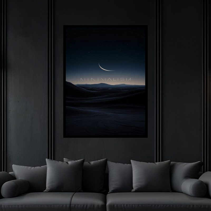 تابلو بکلیت طرح هنری منظره آسمان شب و سیاره ماه و ستاره مدل B-bu6138 فریم مشکی