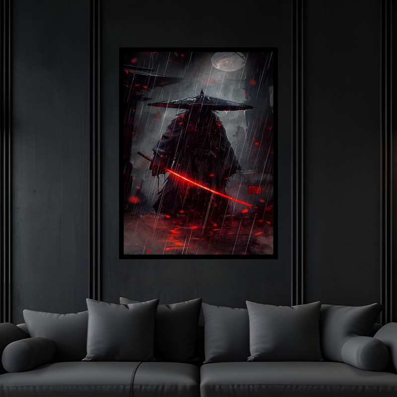 تابلو بکلیت طرح دکوراتیو جنگجوی سامورایی مدل B-bu6123 فریم مشکی