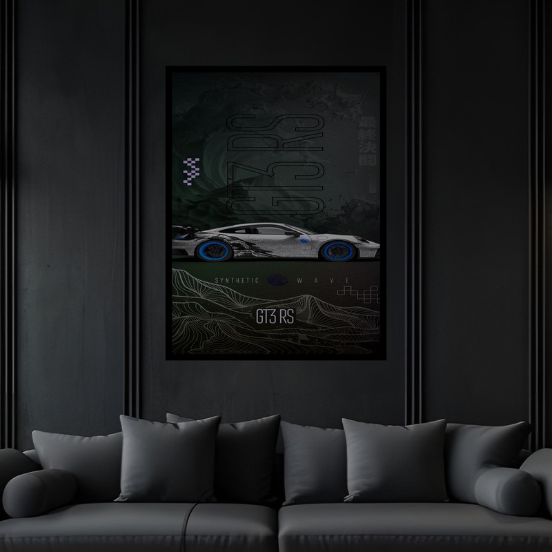 تابلو بکلیت طرح دکوری خودرو و ماشین مسابقه پورشه مدل B-bu6091 فریم مشکی