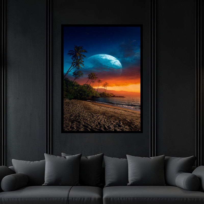 تابلو بکلیت طرح هنری مدرن دکوراتیو منظره طبیعت دریا و ساحل مدل B-bu5902 فریم مشکی