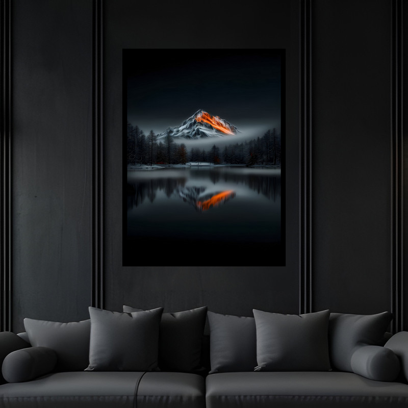 تابلو بکلیت طرح منظره مینیمال طبیعت کوه مدل B-bu7463 فریم مشکی