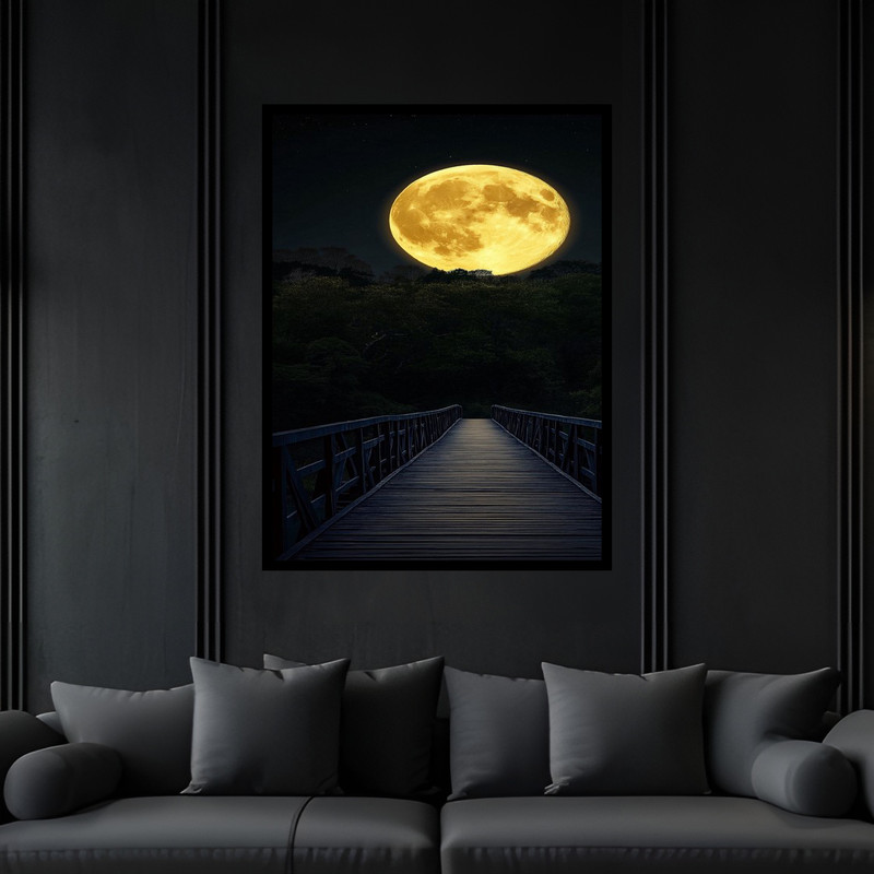 تابلو بکلیت طرح هنری مدرن منظره ماه و آسمان شب مدل B-bu6071 فریم مشکی