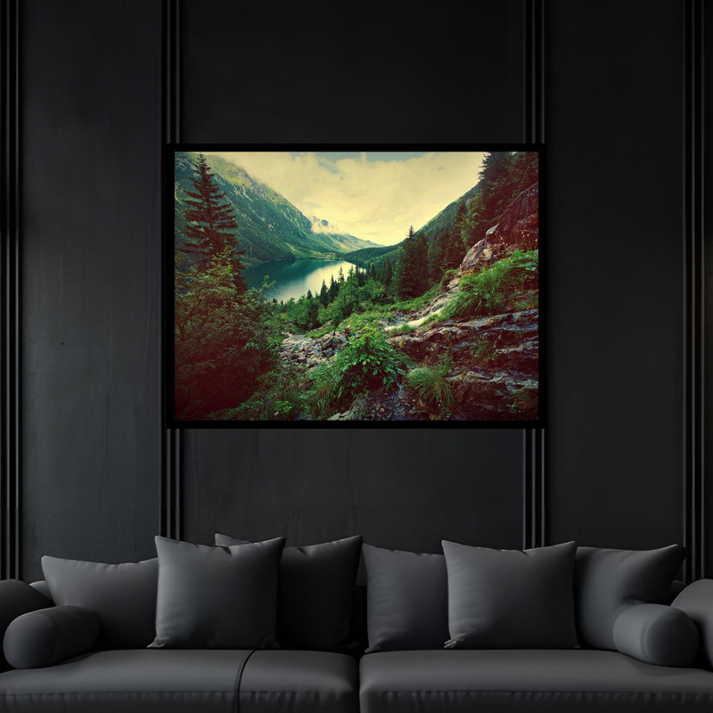 تابلو بکلیت طرح منظره طبیعت جنگل و درخت مدل B-bu6674 فریم مشکی