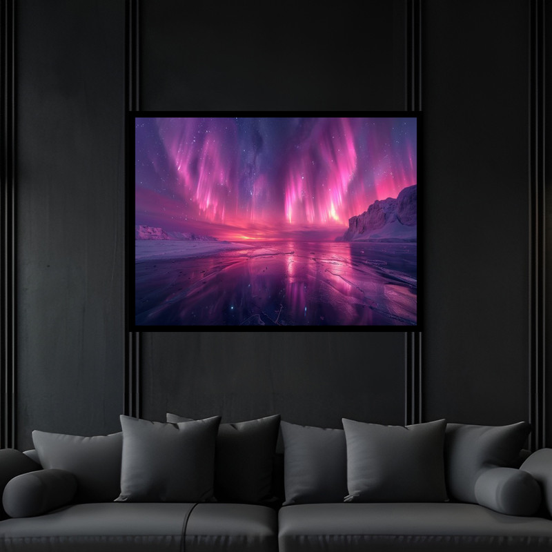 تابلو بکلیت طرح هنری مدرن شفق قطبی کوه یخ و برف  مدل B-bu6595فریم مشکی