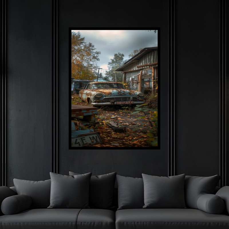 تابلو بکلیت طرح ماشین و خودرو اوراق و قدیمی و نوستالژیک مدل B-bu6795 فریم مشکی