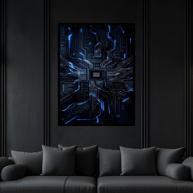 تابلو بکلیت طرح فناوری و تکنولوژی برد الکترونیکی CPU پردازنده کامپیوتر مدل B-bu7366 فریم مشکی