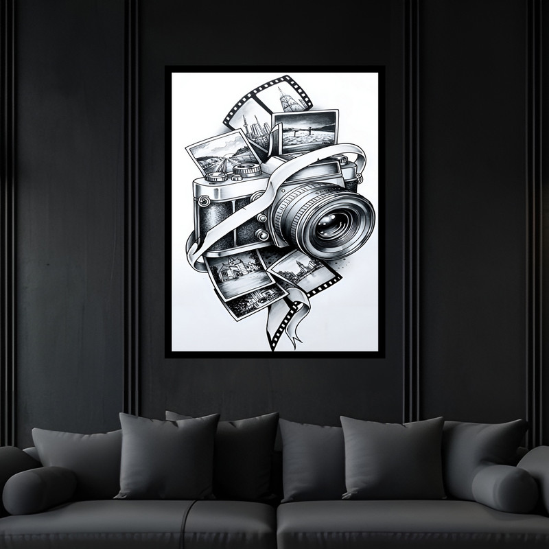 تابلو بکلیت طرح دکوراتیو دوربین عکاسی مدل B-bu7100 فریم مشکی