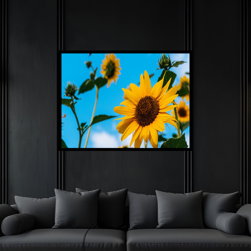 تابلو بکلیت طرح دکوری طبیعت گل آفتاب گردان مدل B-bu6539 فریم مشکی