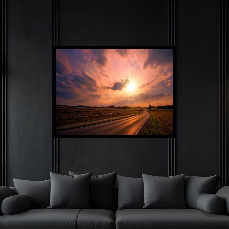 تابلو بکلیت طرح منظره طبیعت آسمان و خورشید مدل B-bu6649 فریم مشکی