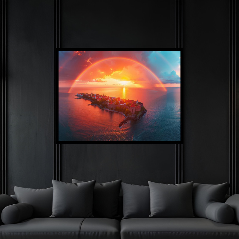 تابلو بکلیت طرح هنری مدرن جزیره دریا و ساحل مدل B-bu6653 فریم مشکی