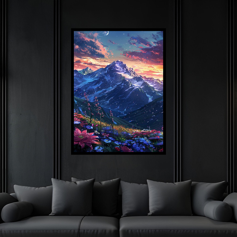 تابلو بکلیت طرح هنری منظره طبیعت کوه و کوهستان مدل B-bu6806 فریم مشکی