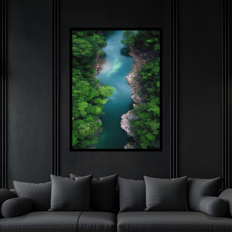 تابلو بکلیت طرح هنری دکوری منظره طبیعت رودخانه و آب مدل B-bu6809 فریم مشکی