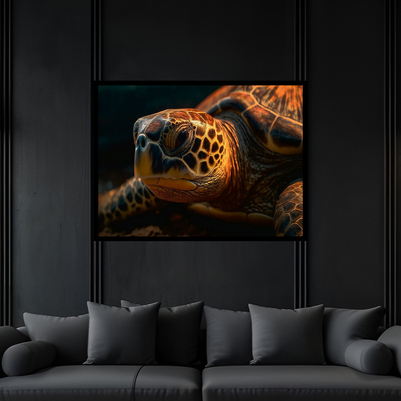 تابلو بکلیت طرح دکوری طبیعت دریا حیوانات لاک پشت مدل B-bu6590 فریم مشکی