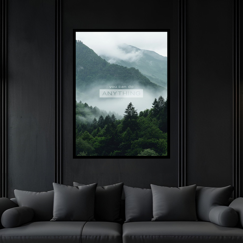تابلو بکلیت طرح جمله انگیزشی انگلیسی و منظره طبیعت و جنگل مدل B-bu5893 فریم مشکی