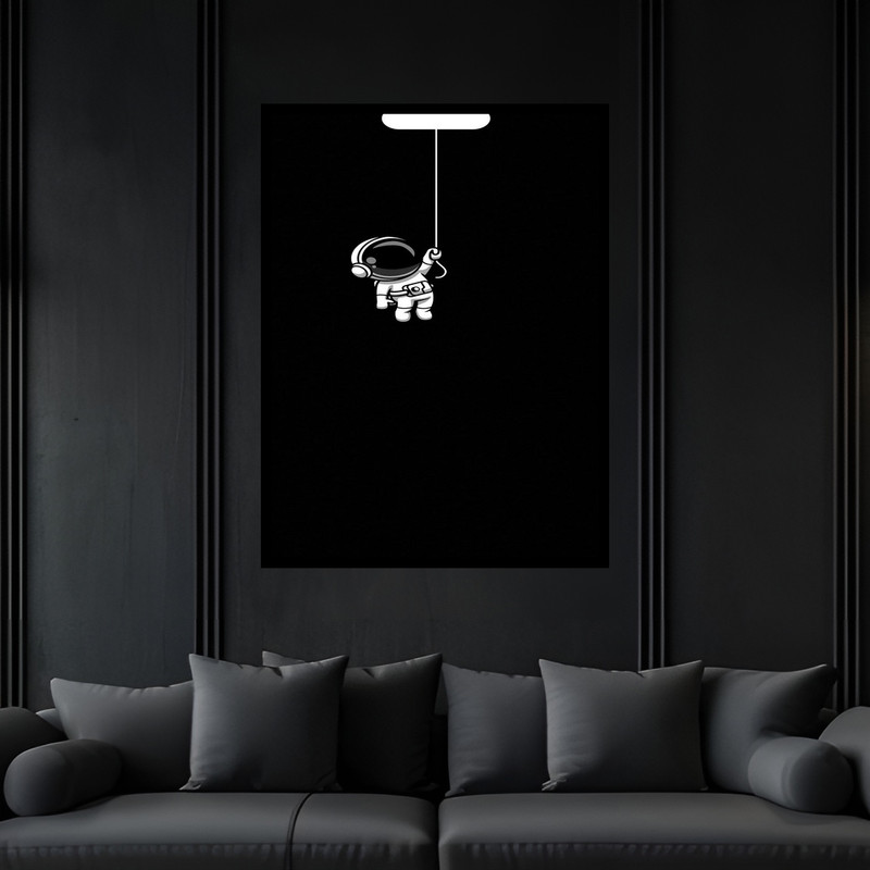 تابلو بکلیت طرح هنری فانتزی دکوری فضانورد و کهکشان مدل B-bu6837 فریم مشکی