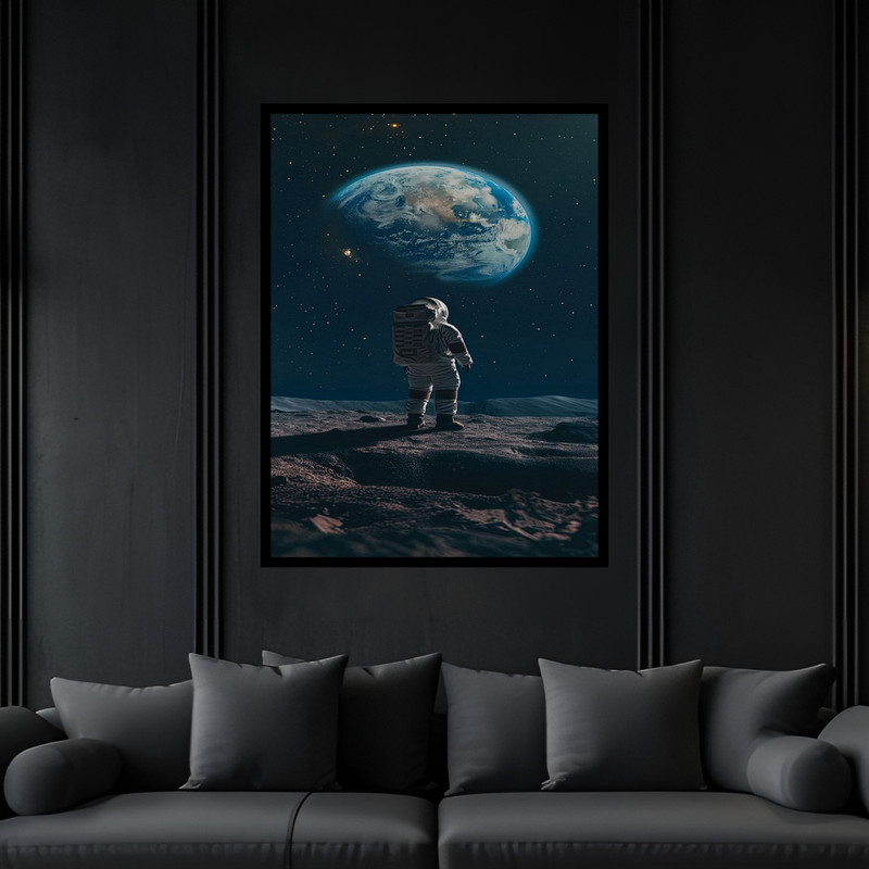 تابلو بکلیت طرح هنری مدرن سیار زمین فضا و کهکشان ستاره مدل B-bu6856 فریم مشکی
