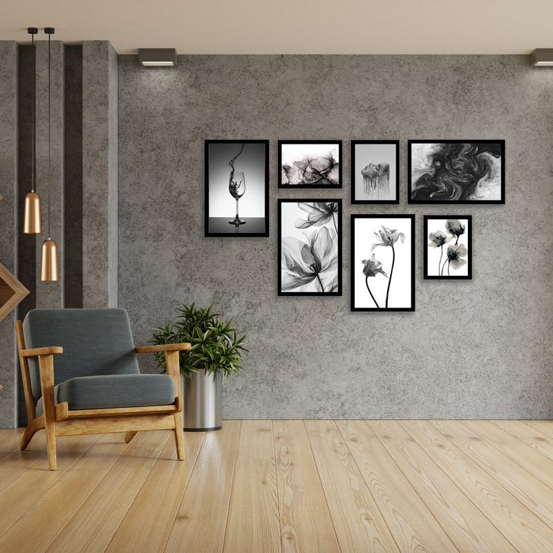 تابلو بکلیت طرح مدرن هنری و دکوراتیو  کلاسیک مدل B-bu3878 مجموعه هفت عددی فریم مشکی