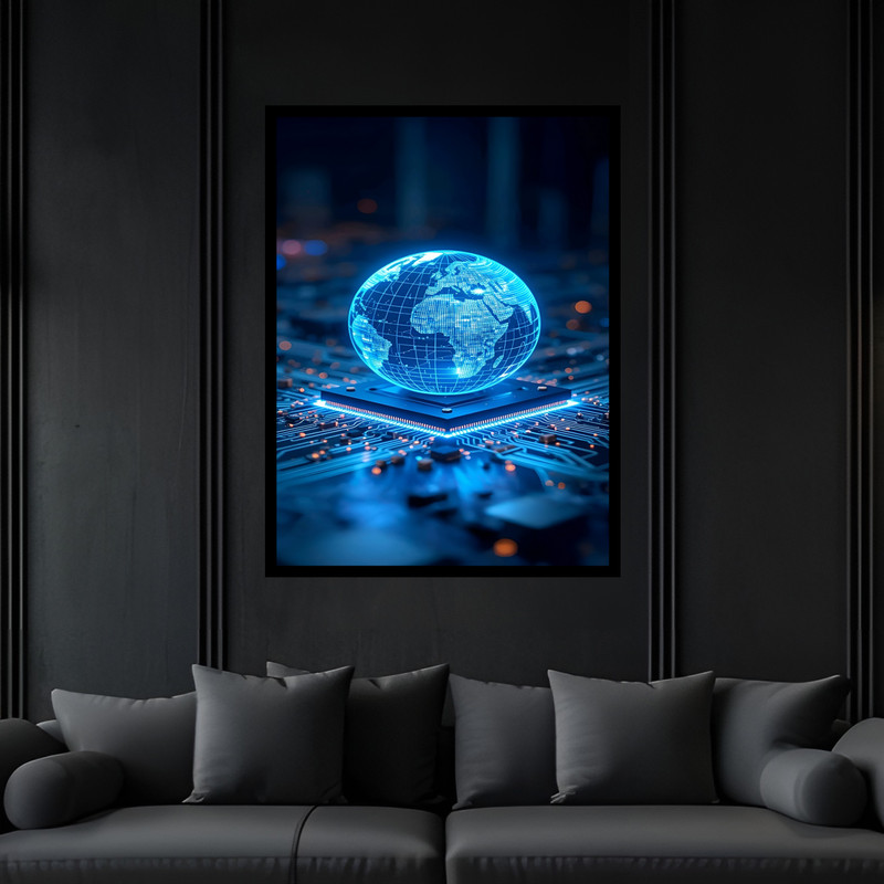 تابلو بکلیت طرح قفل تکنولوژی و فناوری امنیت شبکه کامپیوتر مدل B-bu7075 فریم مشکی