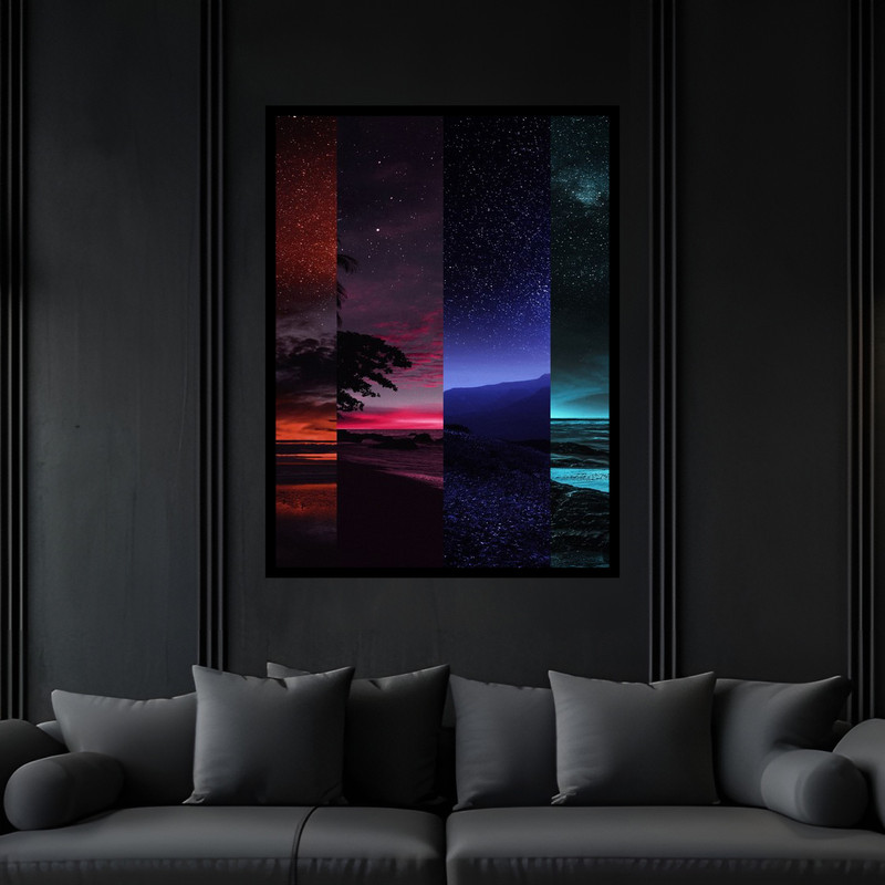 تابلو بکلیت طرح منظره هنری مدرن فضا و کهکشان ستاره مدل B-bu6774 فریم مشکی