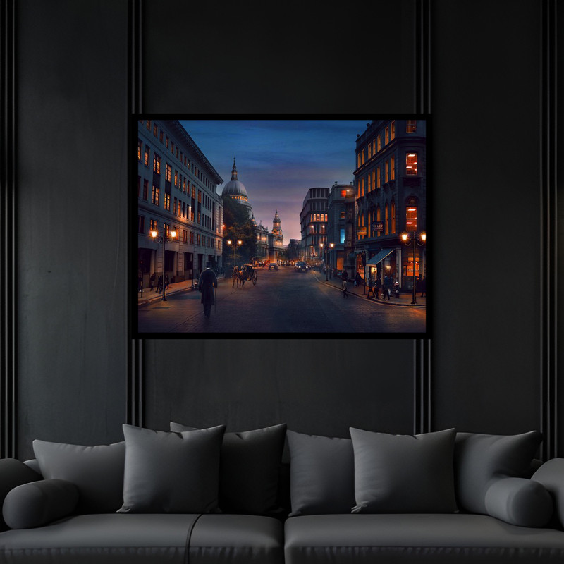 تابلو بکلیت طرح منظره شهری کلاسیک قدیمی و نوستالژی مدل B-bu6643 فریم مشکی