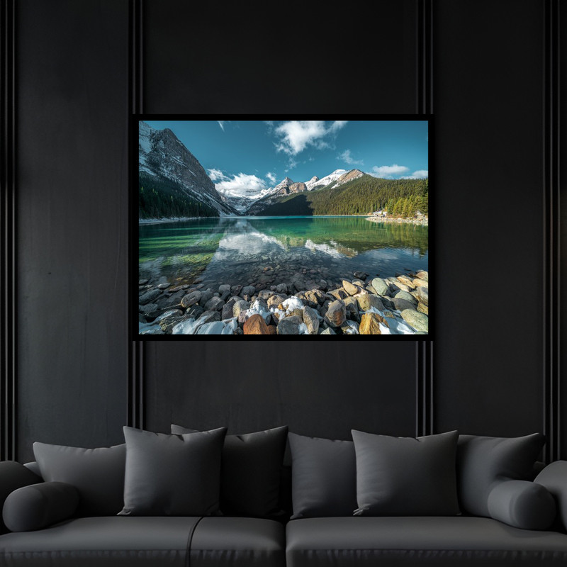 تابلو بکلیت طرح طبیعت کوه دریا و دریاچه روخانه مدل B-bu6687 فریم مشکی