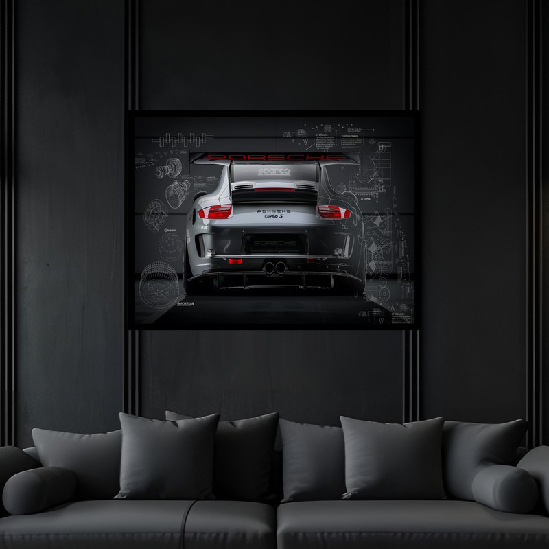 تابلو بکلیت طرح خودرو و ماشین کلاسیک مدرن پورشه مدل B-bu6544 فریم مشکی