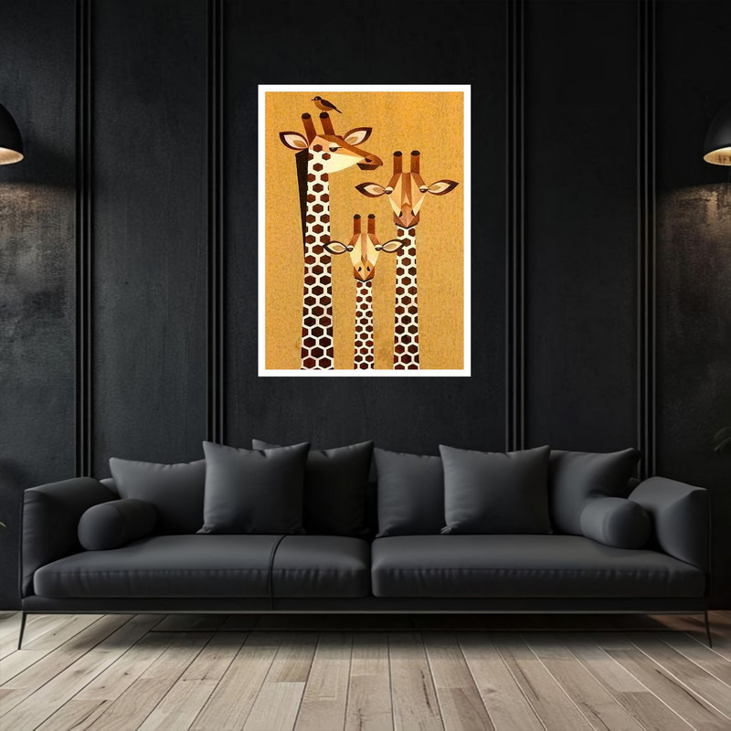 تابلو بکلیت طرح فانتزی زرافه کودک و کودکان مدل W-bu5459 فریم سفید