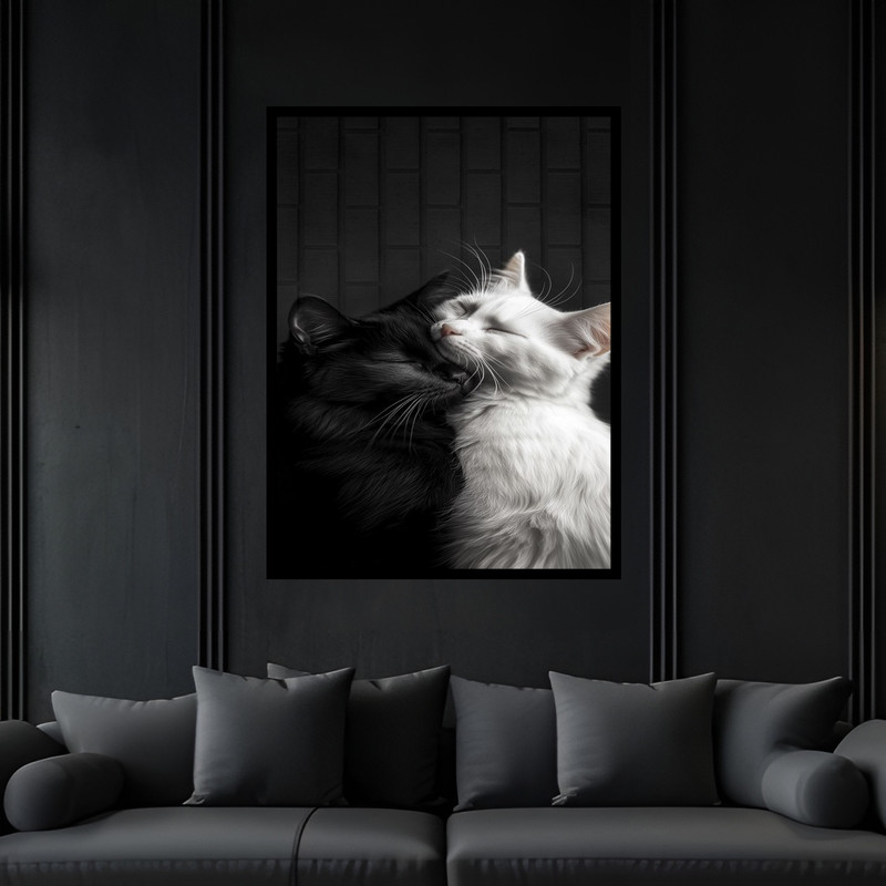 تابلو بکلیت طرح عاشقانه فانتزی دکوری گربه مدل B-bu6280 فریم مشکی