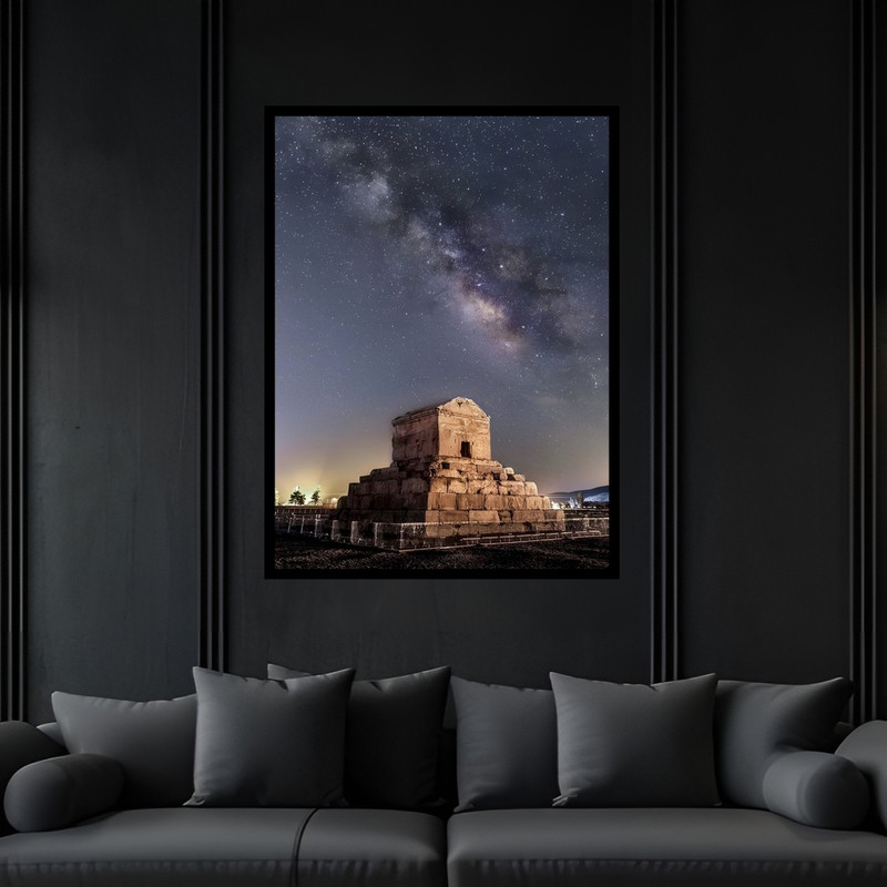 تابلو بکلیت طرح دکوری باستانی تاریخی کشور ایران مقبره کوروش مدل B-bu6484 فریم مشکی