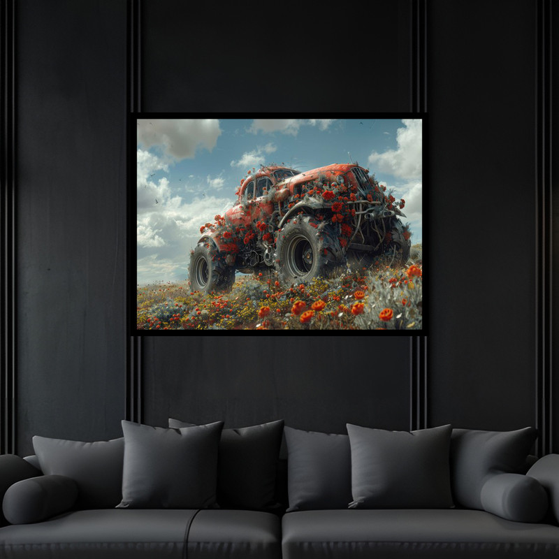 تابلو بکلیت طرح هنری مدرن خودرو و ماشین نوستالژی  مدل B-bu6593 فریم مشکی